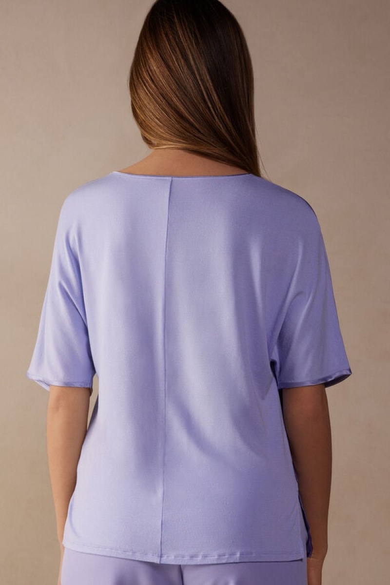 Intimissimi Silk and Modal Top Short Sleeve Dame Lavendel | DK4194YU