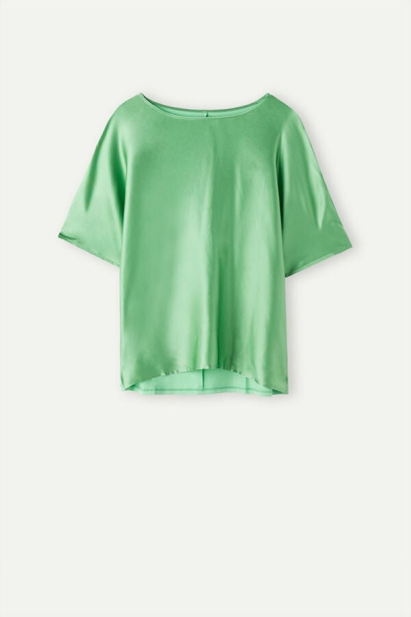 Intimissimi Silk and Modal Top Short Sleeve Dame Mintgrønne | DK4193UT