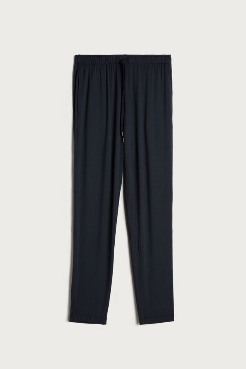 Intimissimi Silk and Modal Trousers Pyjamas Herre Blå | DK3182BC