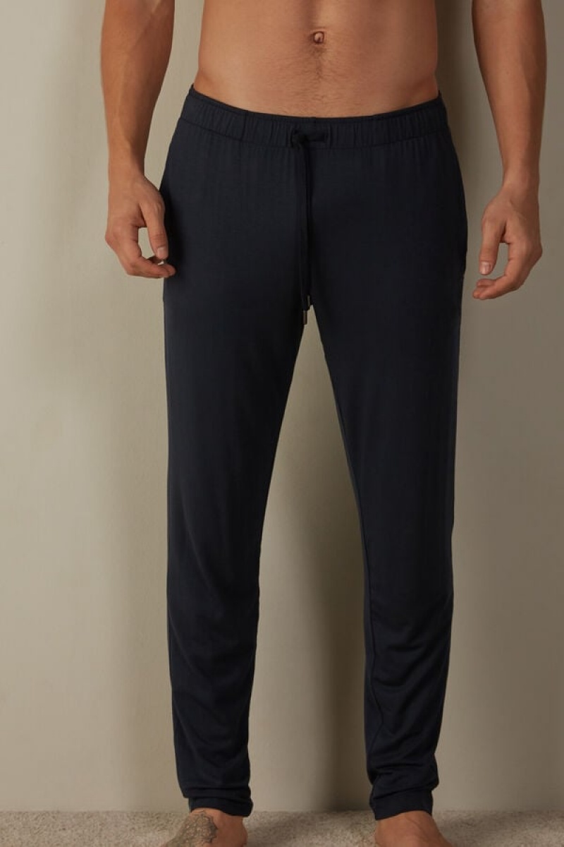 Intimissimi Silk and Modal Trousers Pyjamas Herre Blå | DK3182BC