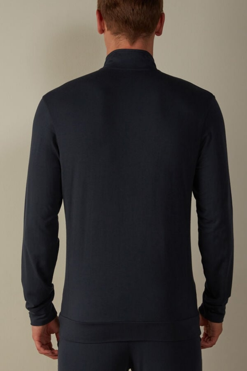 Intimissimi Silk and Modal Zip-Up Sweatshirts Herre Blå | DK3071SO