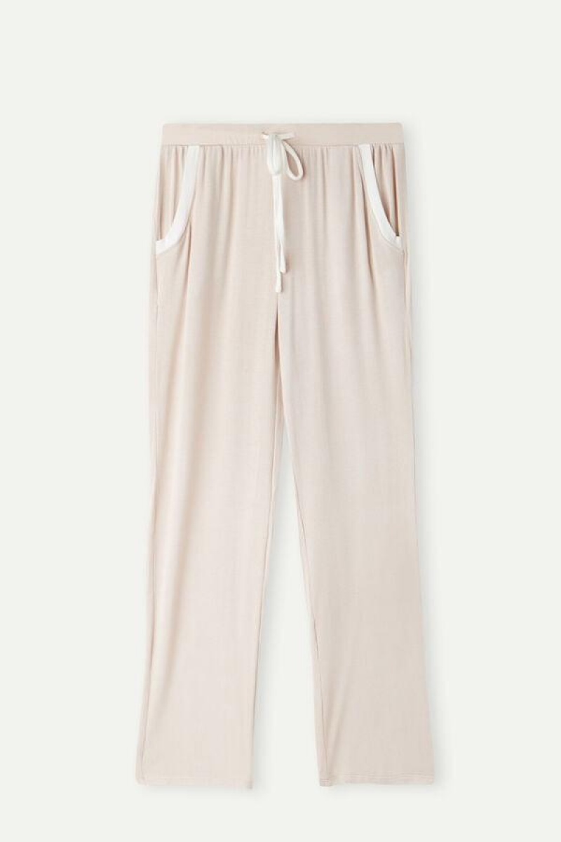 Intimissimi Simple Elegance Full Length Pants in Modal Pyjamas Dame Lyserød Hvide | DK4013RW