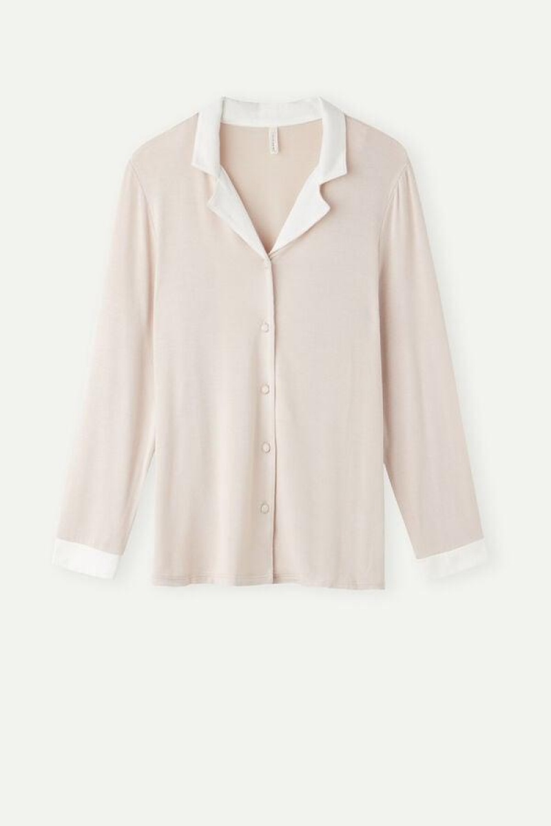 Intimissimi Simple Elegance Open Front Cardigan in Modal Pyjamas Dame Lyserød Hvide | DK3910EX