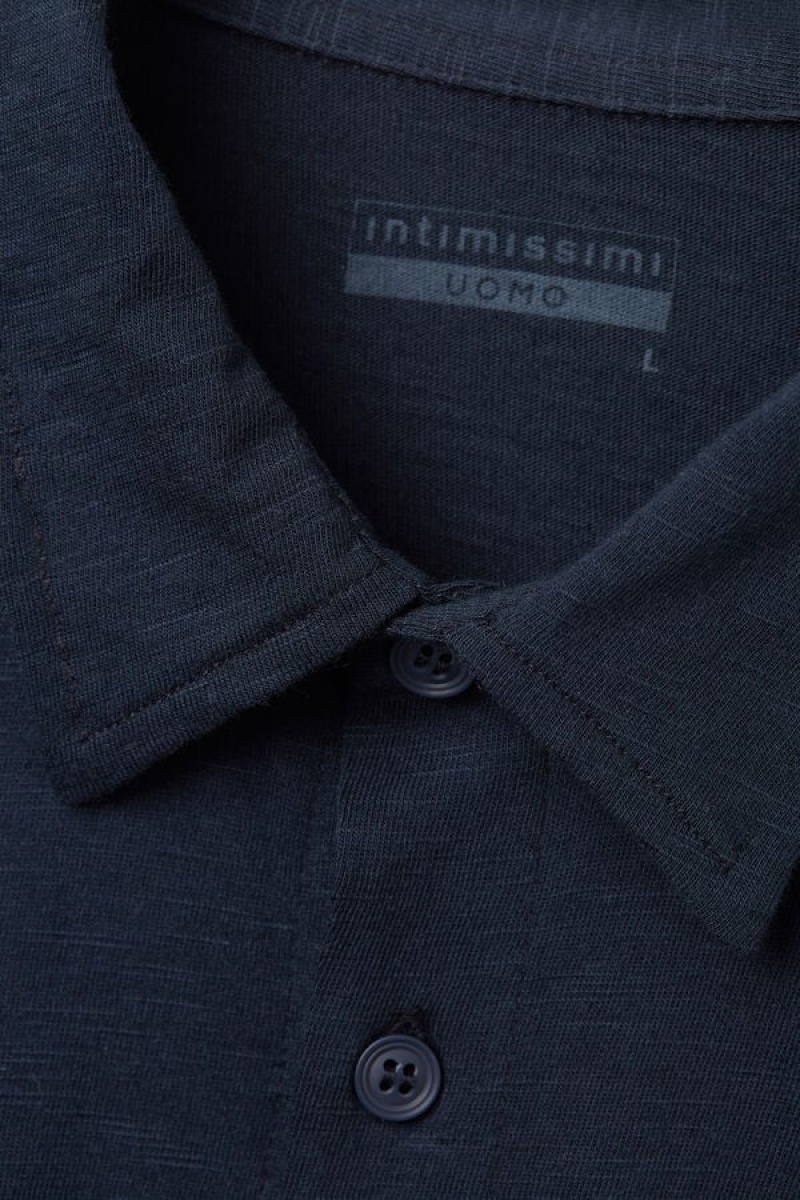 Intimissimi Slub Bomulds Shirt Lange Ærmer Herre Blå | DK3105RW