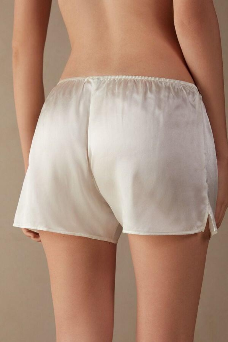 Intimissimi Smooth Silk-Satin Shorts Pyjamas Dame Hvide | DK4055FM