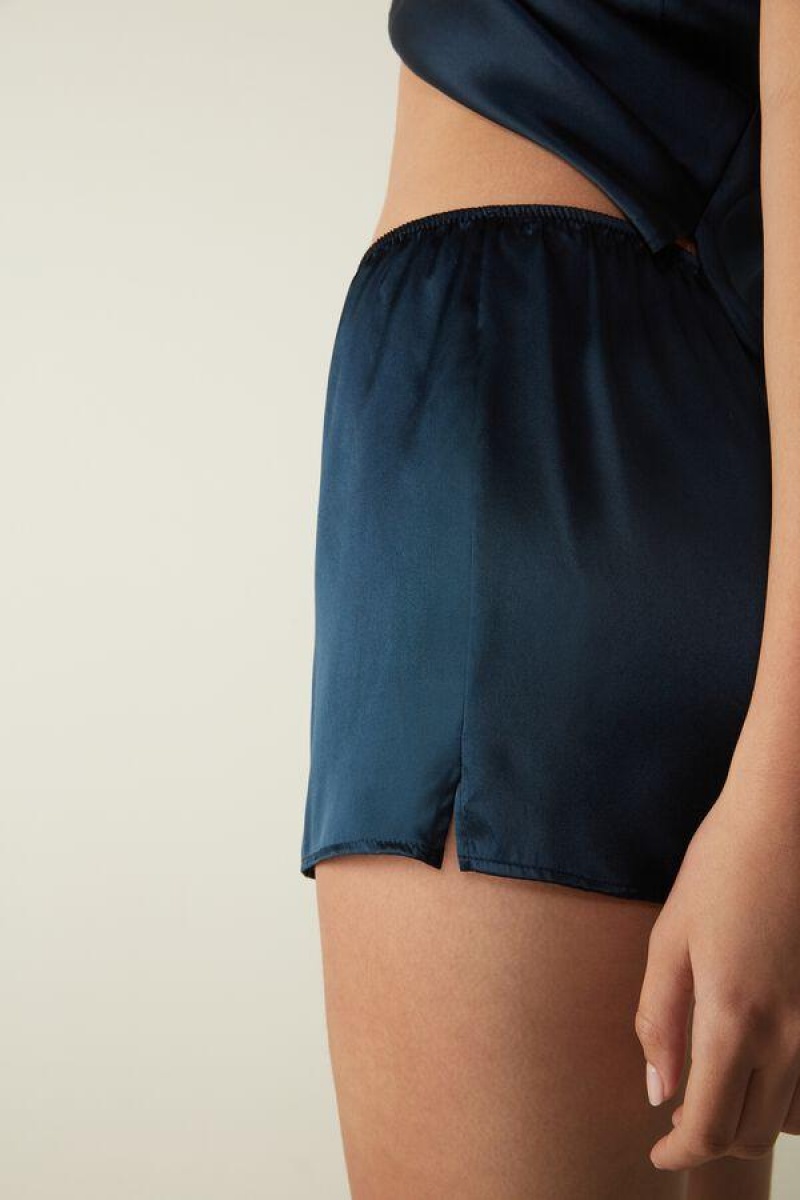 Intimissimi Smooth Silk-Satin Shorts Pyjamas Dame Blå | DK4063YU