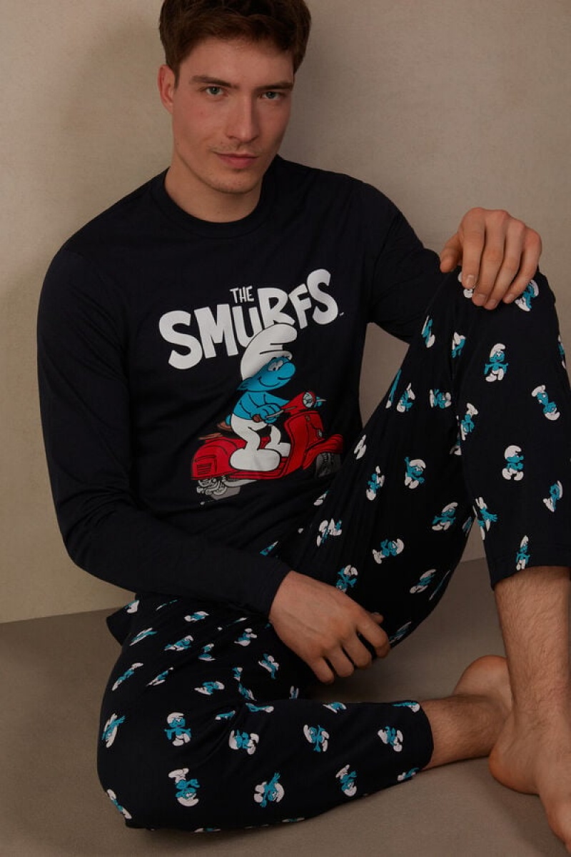 Intimissimi Smurfs Full Length Bomulds Pyjamas Herre Blå | DK3136MA