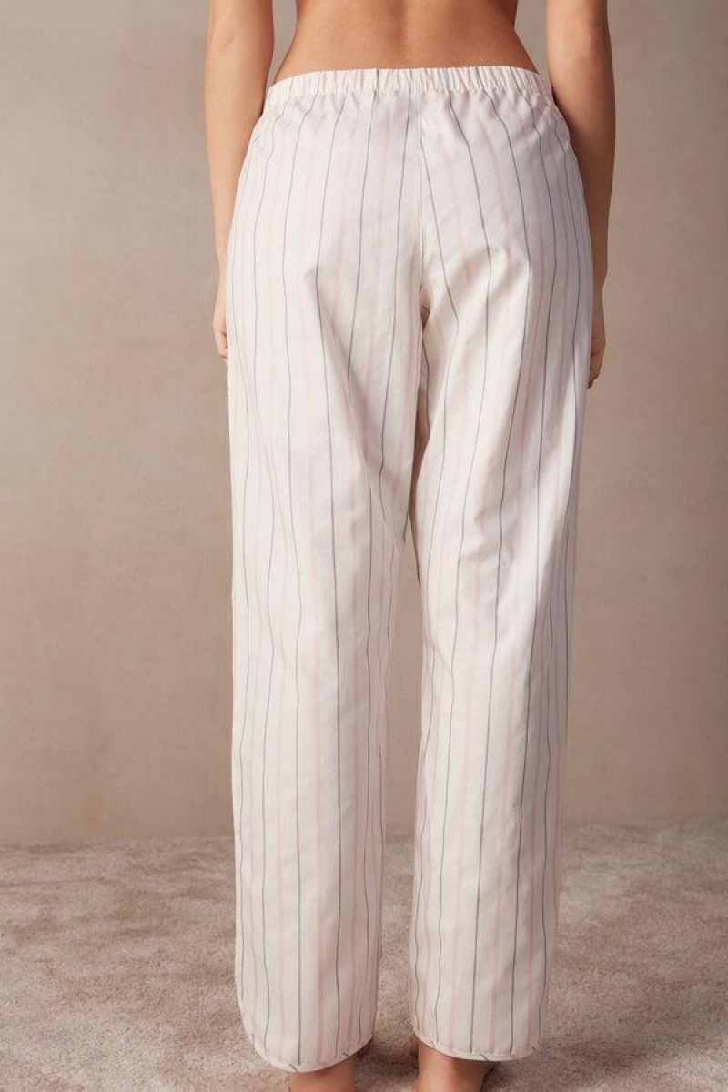 Intimissimi Soft Spring Full Length Bomulds Cloth Pants Pyjamas Dame Beige Lyserød Striber | DK4024LH