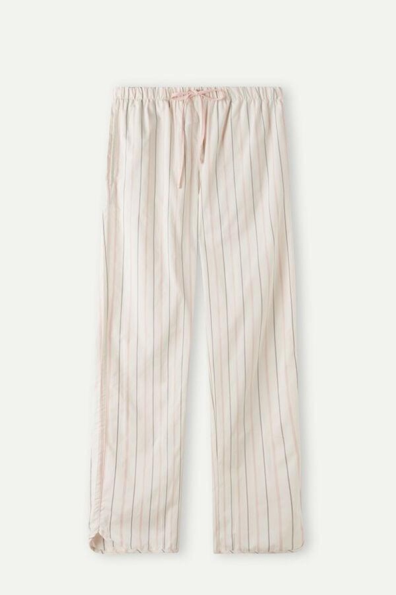 Intimissimi Soft Spring Full Length Bomulds Cloth Pants Pyjamas Dame Beige Lyserød Striber | DK4024LH