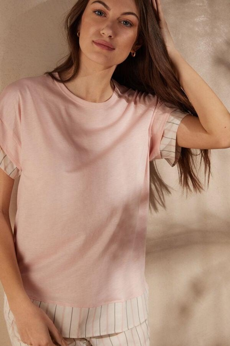 Intimissimi Soft Spring Kort Sleeve Bomulds T-Shirt Pyjamas Dame Lyserød | DK3954AP