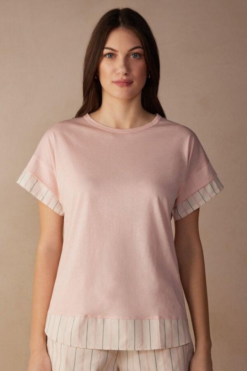 Intimissimi Soft Spring Kort Sleeve Bomulds T-Shirt Pyjamas Dame Lyserød | DK3954AP