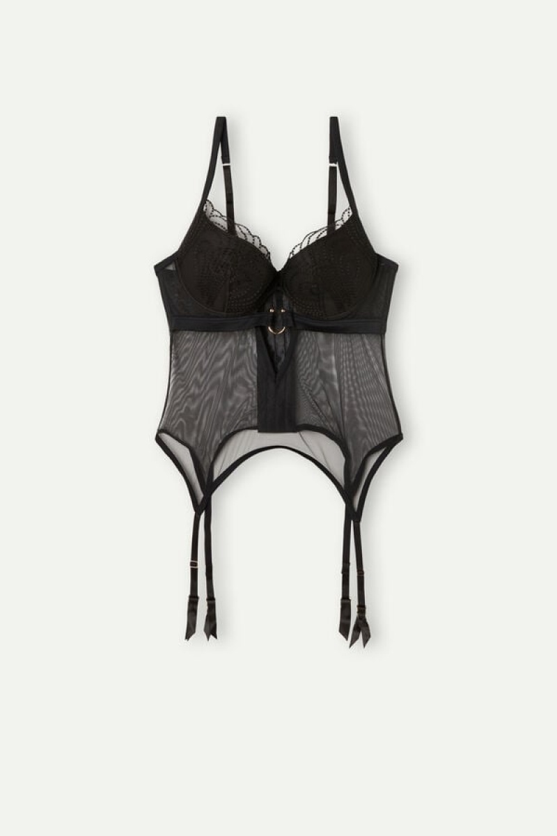 Intimissimi Steal the Show Guipure Demi-Cup Bra Lingeri Dame Sort | DK4170EX