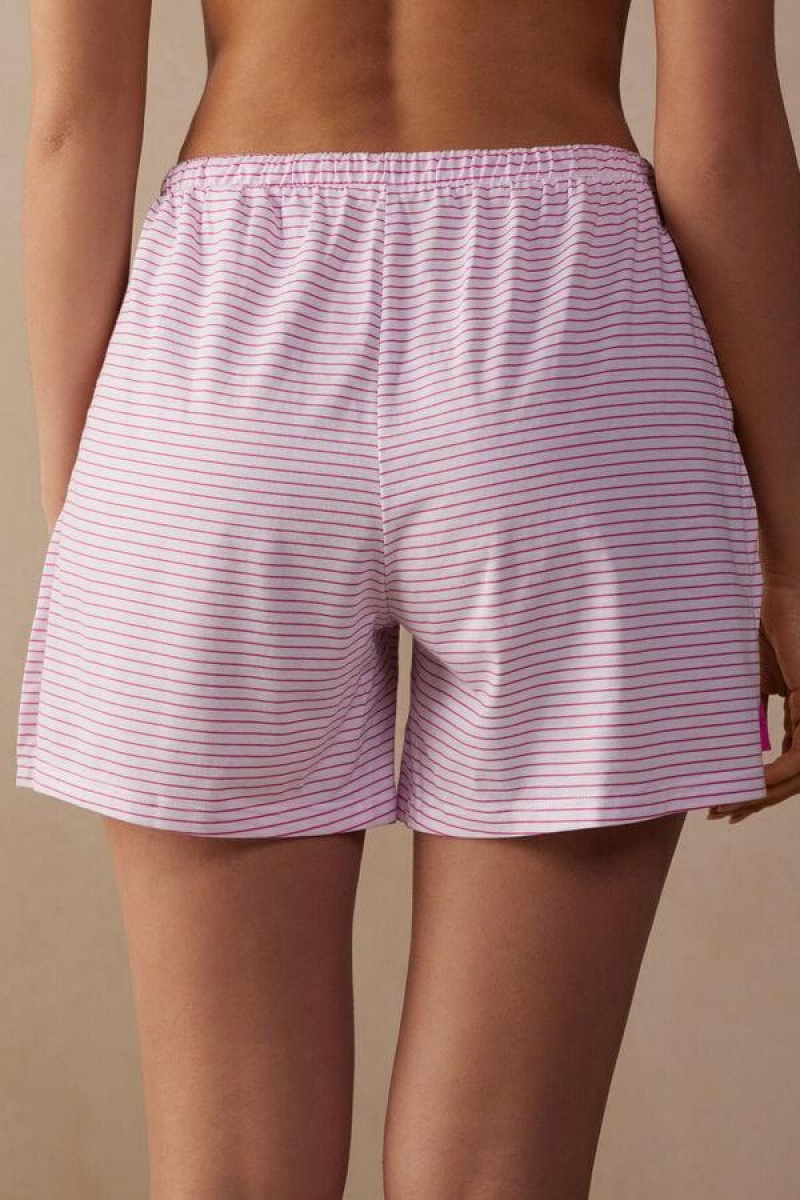 Intimissimi Strawberry Milkshake Shorts in Supima® Bomulds Pyjamas Dame Lyserød Striber | DK4089UT