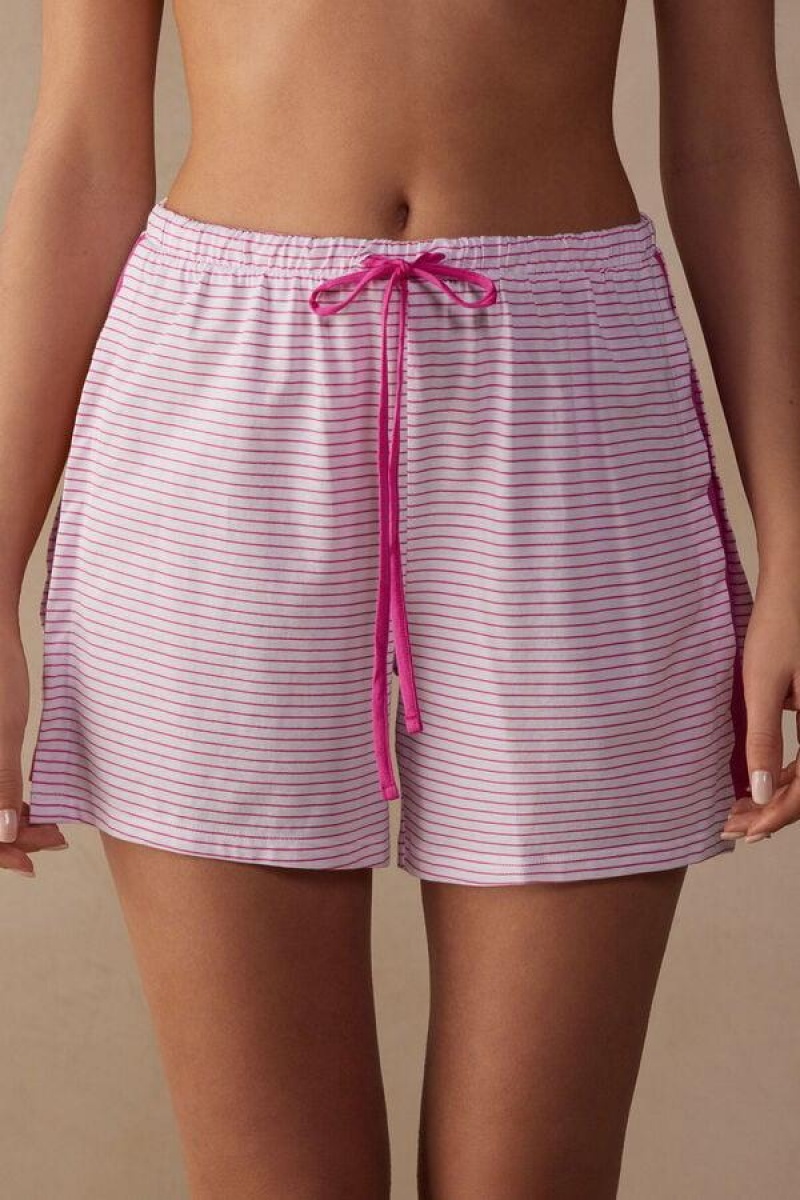 Intimissimi Strawberry Milkshake Shorts in Supima® Bomulds Pyjamas Dame Lyserød Striber | DK4089UT