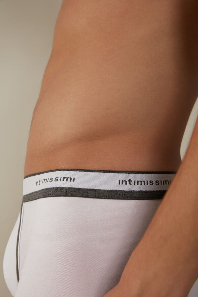 Intimissimi Stretch Supima® Bomulds Shorts with Logo Detail Boxer Herre Hvide Dyb Grå | DK3485SO