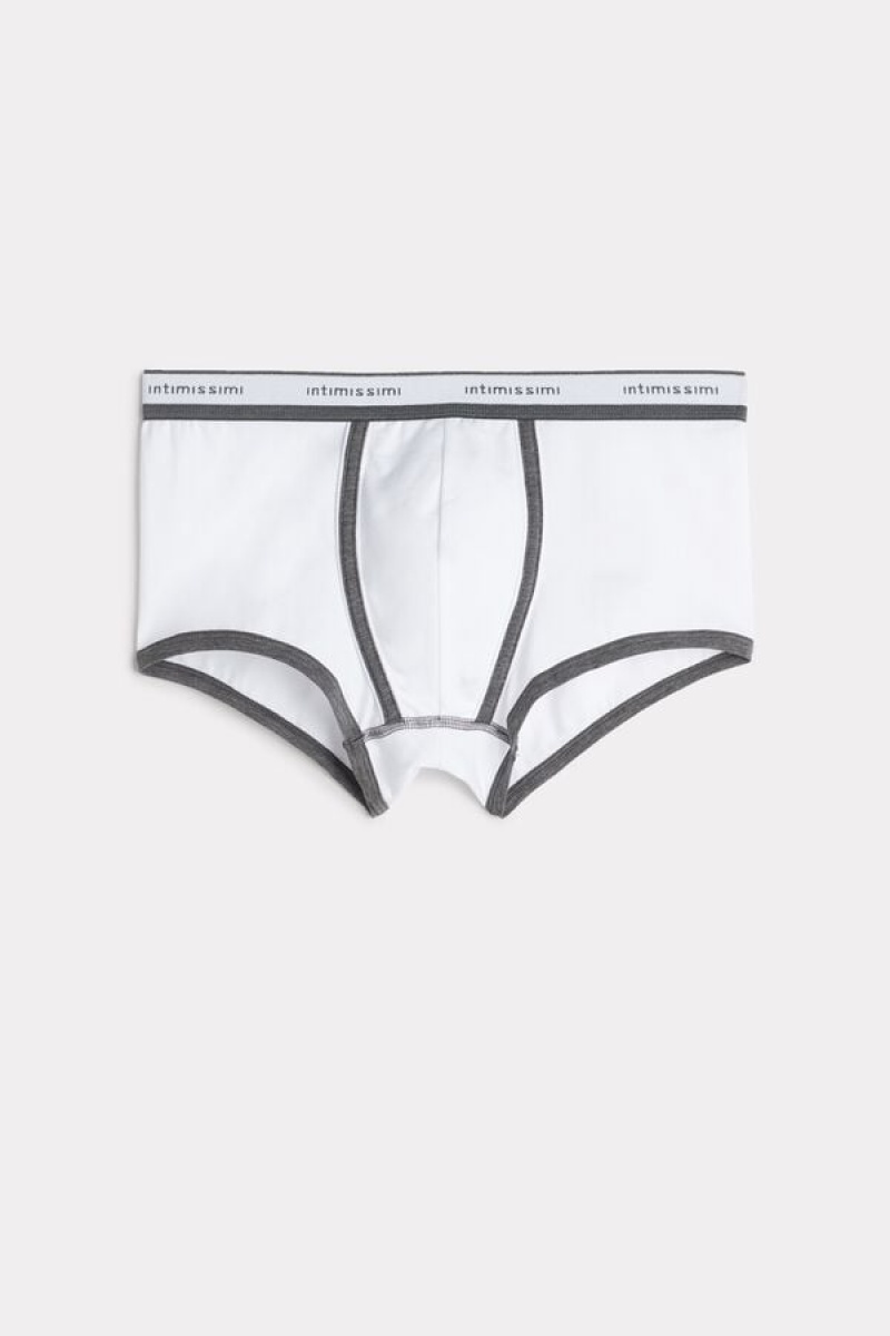 Intimissimi Stretch Supima® Bomulds Shorts with Logo Detail Boxer Herre Hvide Dyb Grå | DK3485SO