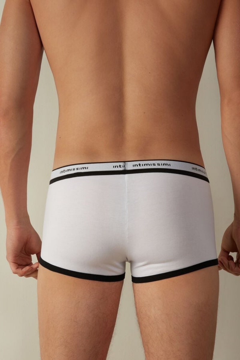 Intimissimi Stretch Supima® Bomulds Shorts with Logo Detail Boxer Herre Hvide Sort | DK3480PQ