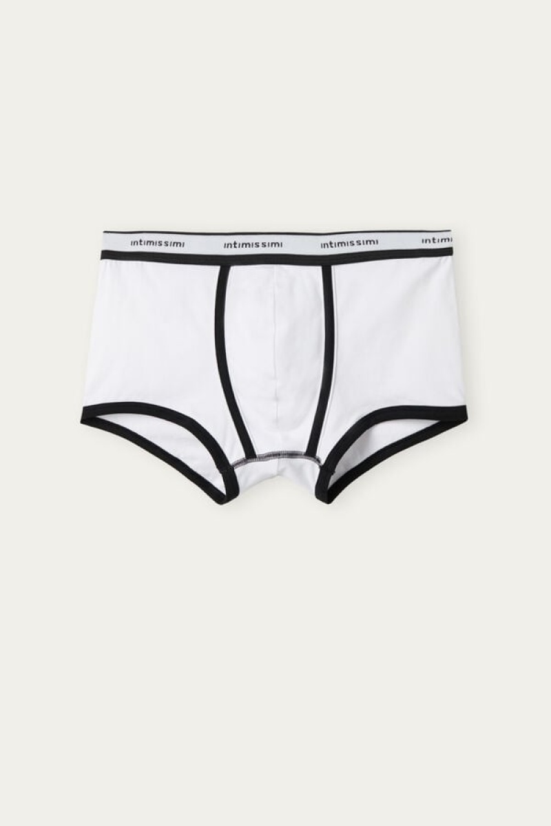 Intimissimi Stretch Supima® Bomulds Shorts with Logo Detail Boxer Herre Hvide Sort | DK3480PQ