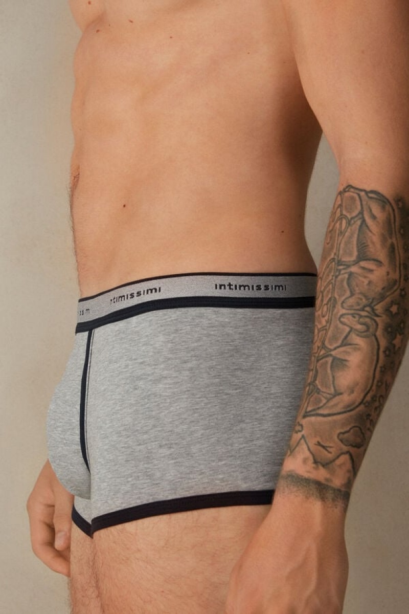 Intimissimi Stretch Supima® Bomulds Shorts with Logo Detail Boxer Herre Lysegrå Blå | DK3479AP