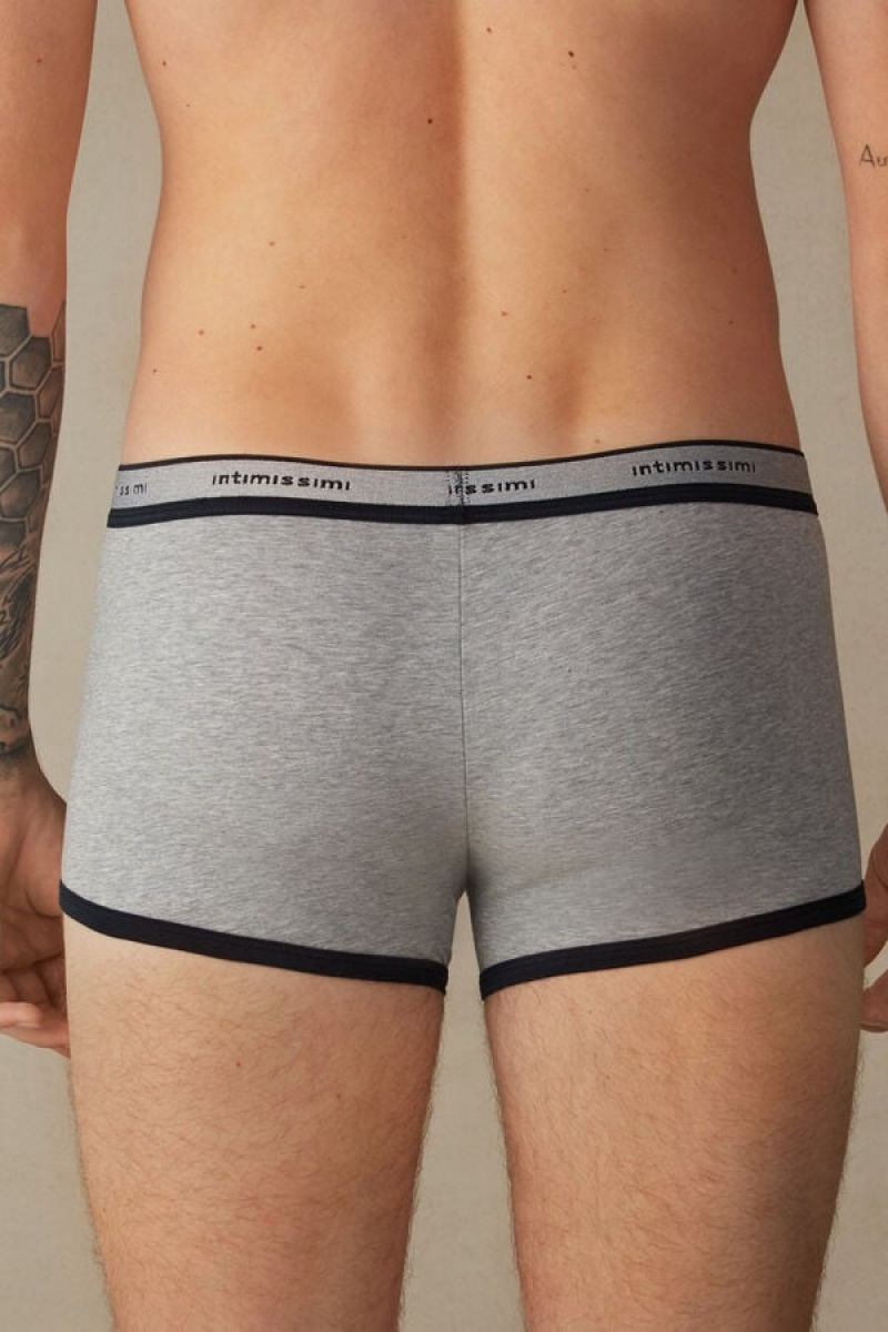 Intimissimi Stretch Supima® Bomulds Shorts with Logo Detail Boxer Herre Lysegrå Blå | DK3479AP