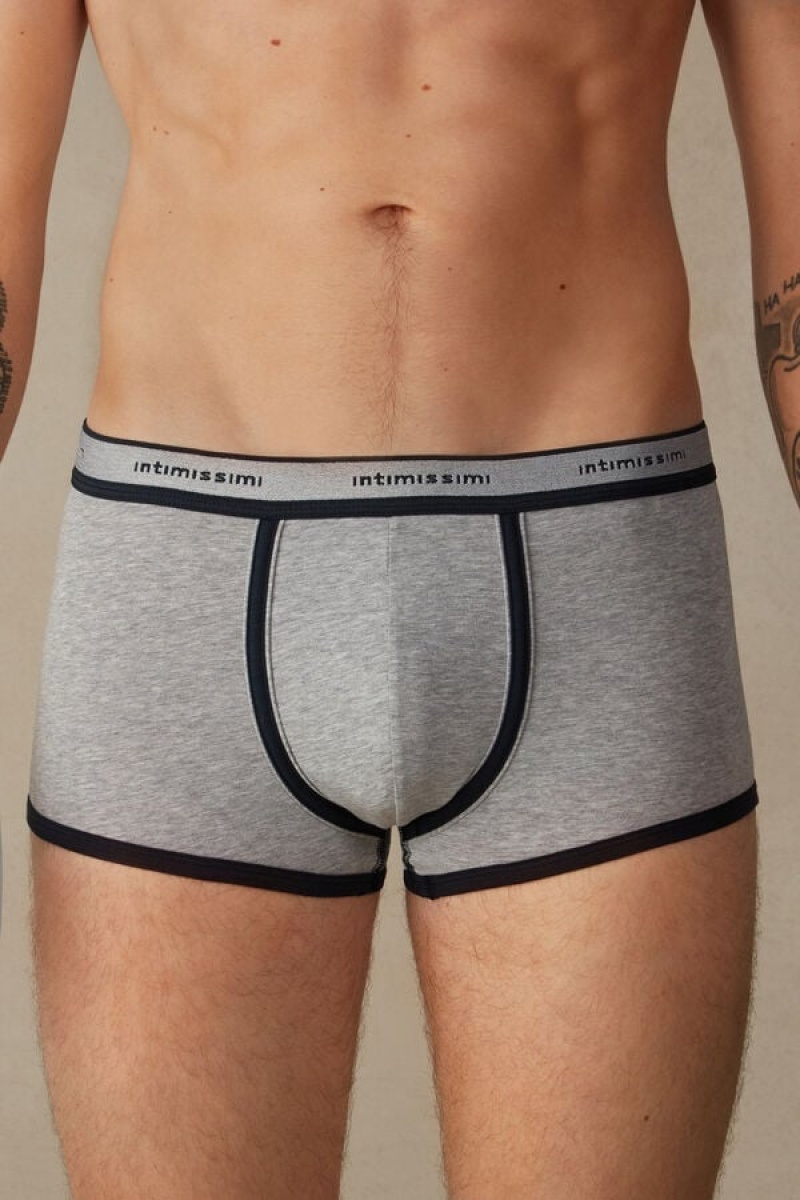 Intimissimi Stretch Supima® Bomulds Shorts with Logo Detail Boxer Herre Lysegrå Blå | DK3479AP