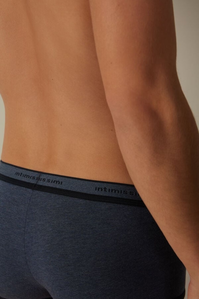 Intimissimi Stretch Supima® Bomulds Shorts with Logo Detail Boxer Herre Blå Blå | DK3442EX