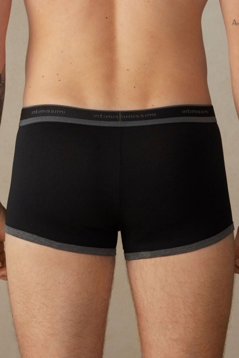 Intimissimi Stretch Supima® Bomulds Shorts with Logo Detail Boxer Herre Sort Dyb Grå | DK3441RW