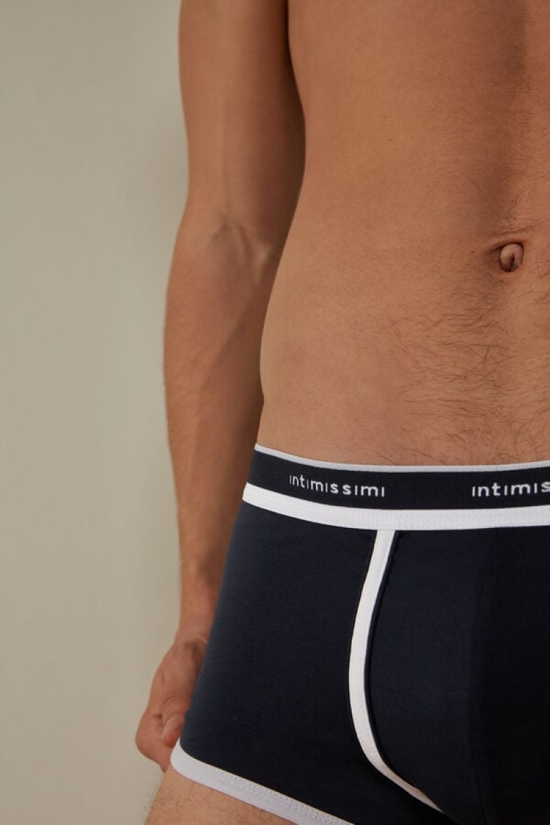 Intimissimi Stretch Supima® Bomulds Shorts with Logo Detail Boxer Herre Blå Hvide | DK3440TV