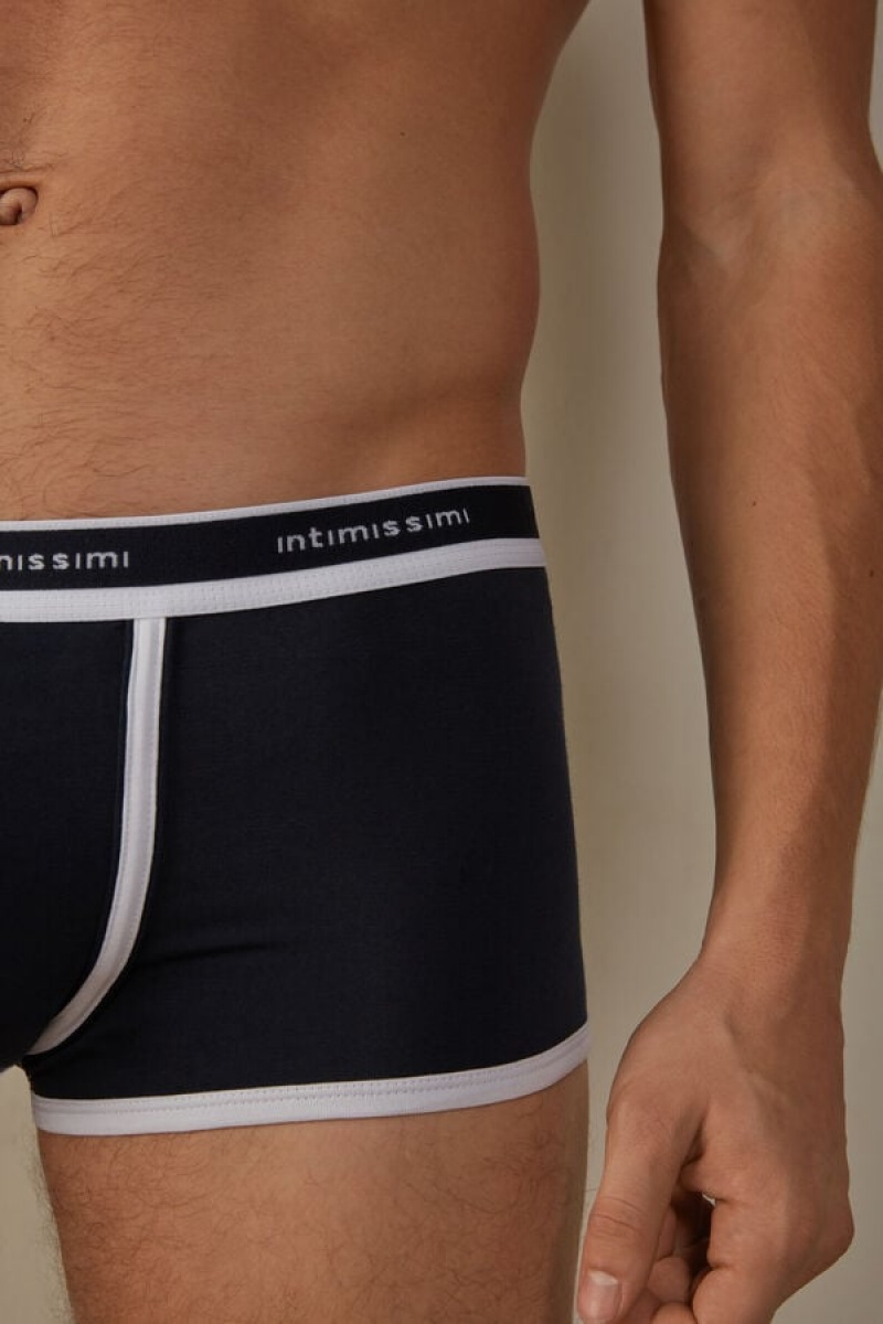 Intimissimi Stretch Supima® Bomulds Shorts with Logo Detail Boxer Herre Blå Hvide | DK3440TV