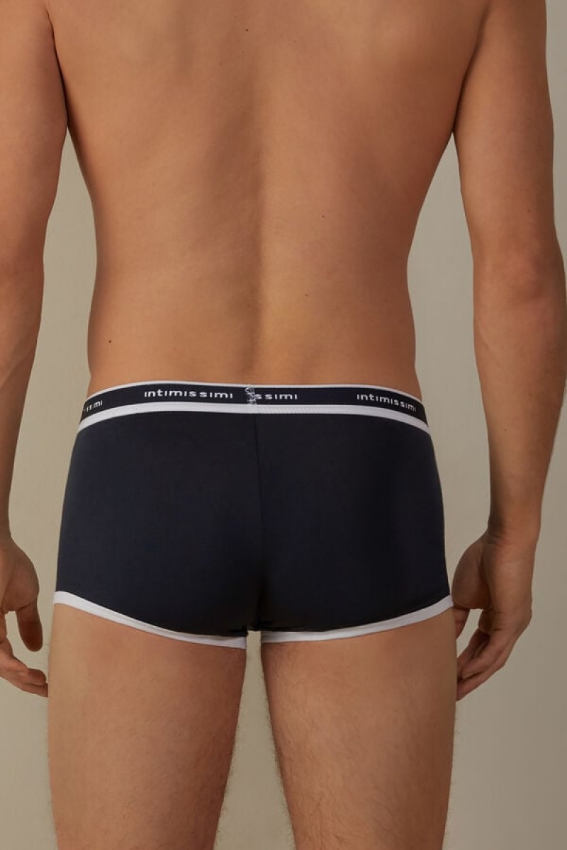 Intimissimi Stretch Supima® Bomulds Shorts with Logo Detail Boxer Herre Blå Hvide | DK3440TV