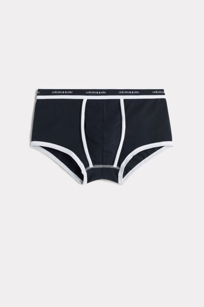 Intimissimi Stretch Supima® Bomulds Shorts with Logo Detail Boxer Herre Blå Hvide | DK3440TV