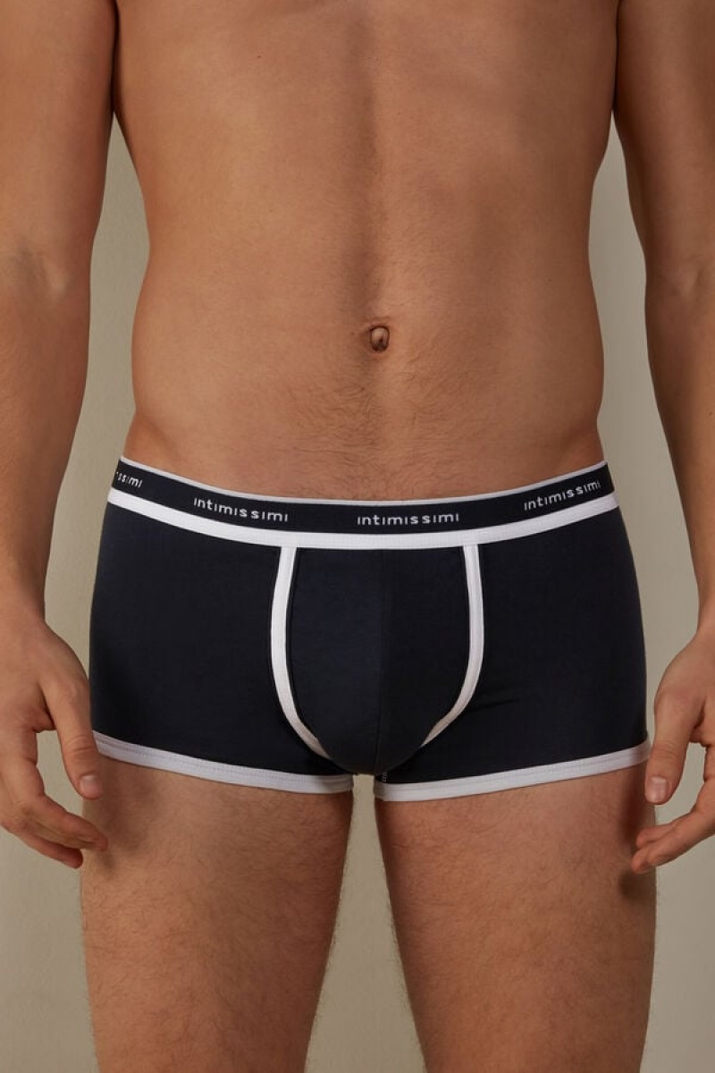 Intimissimi Stretch Supima® Bomulds Shorts with Logo Detail Boxer Herre Blå Hvide | DK3440TV