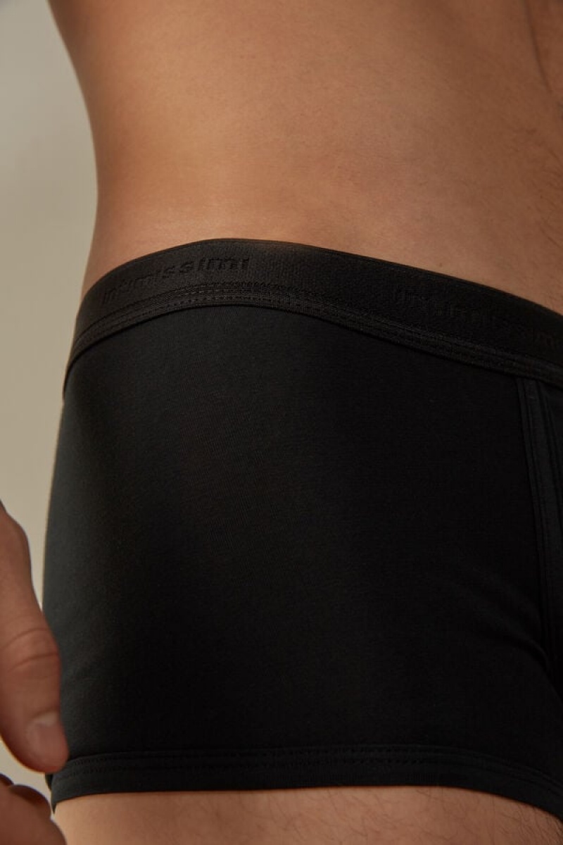 Intimissimi Stretch Supima® Bomulds Shorts with Logo Detail Boxer Herre Sort Sort | DK3420MA