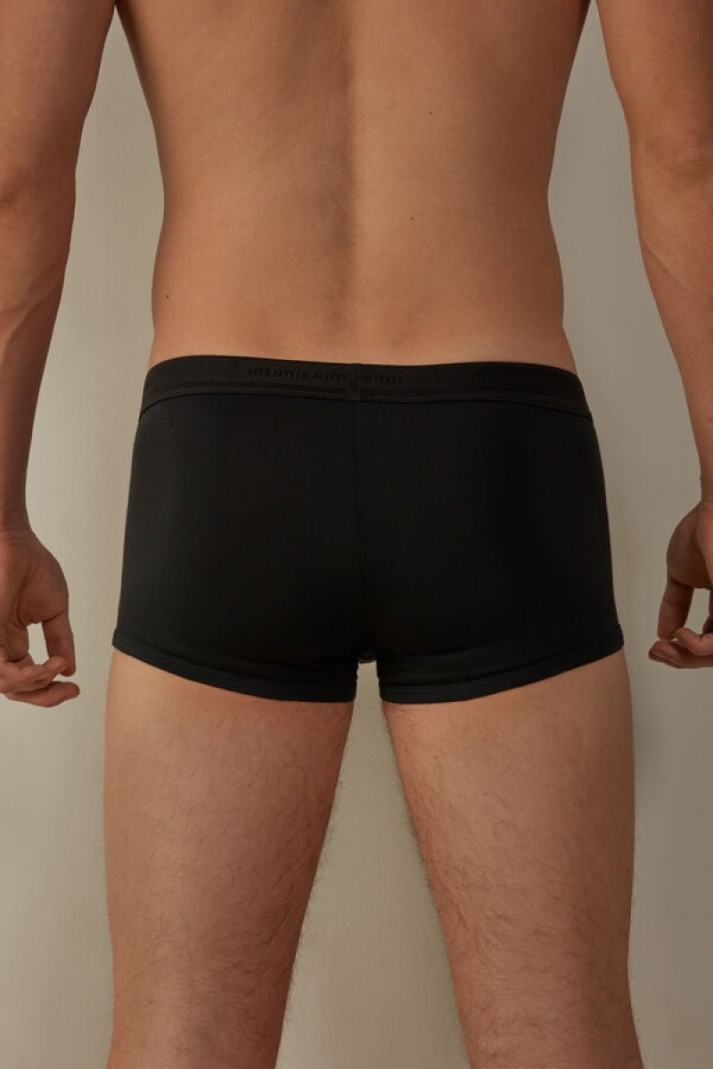 Intimissimi Stretch Supima® Bomulds Shorts with Logo Detail Boxer Herre Sort Sort | DK3420MA