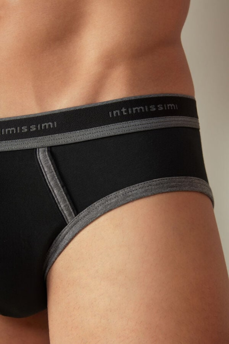 Intimissimi Stretch Supima® Bomulds with Logo Detail Trusser Herre Sort Dyb Grå | DK3371CE