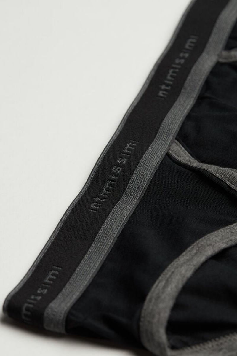 Intimissimi Stretch Supima® Bomulds with Logo Detail Trusser Herre Sort Dyb Grå | DK3371CE