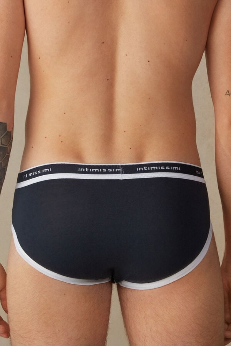 Intimissimi Stretch Supima® Bomulds with Logo Detail Trusser Herre Blå Hvide | DK3368NB