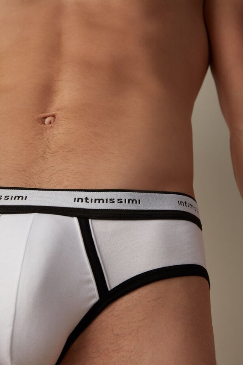 Intimissimi Stretch Supima® Bomulds with Logo Detail Trusser Herre Hvide Sort | DK3360UT