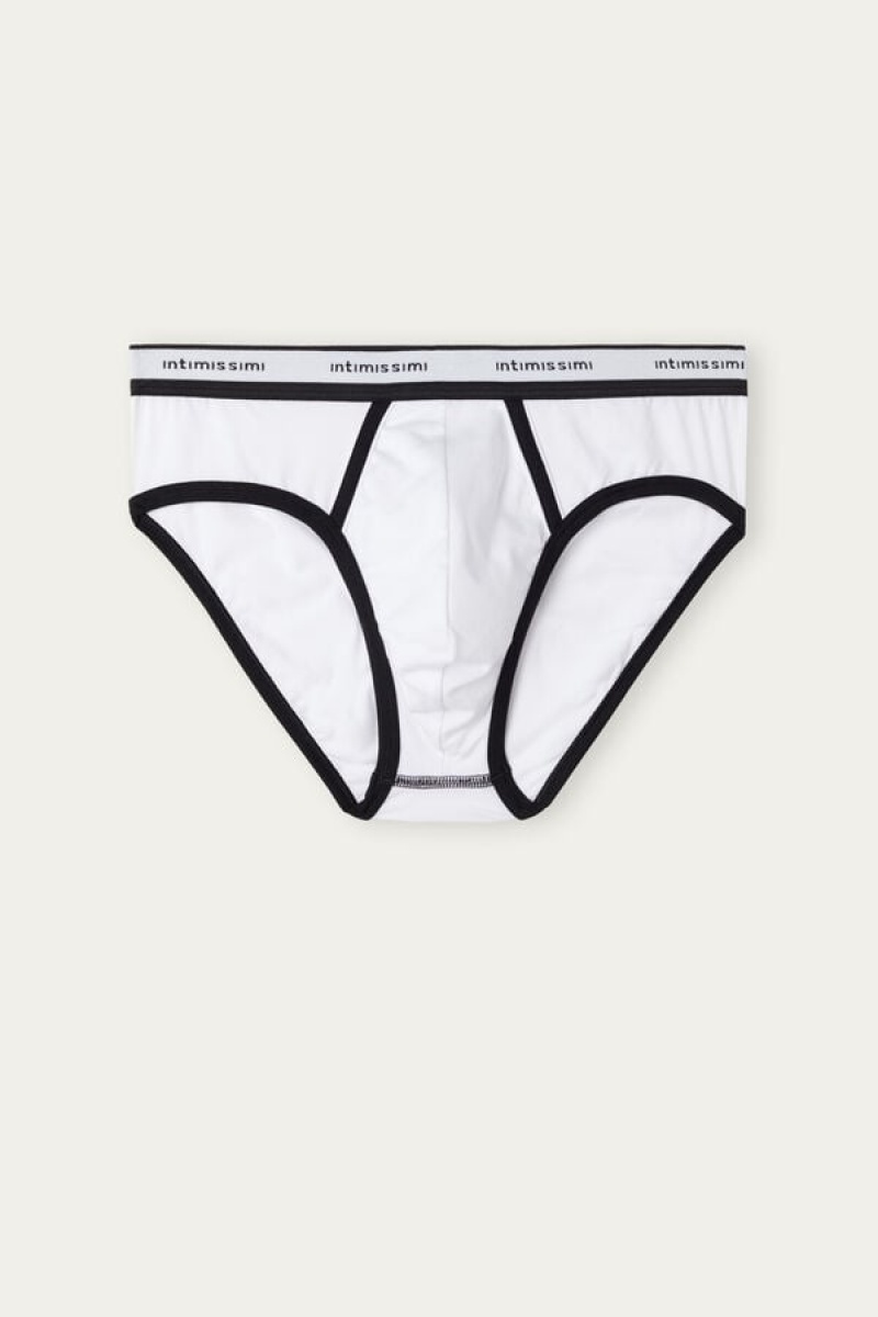 Intimissimi Stretch Supima® Bomulds with Logo Detail Trusser Herre Hvide Sort | DK3360UT