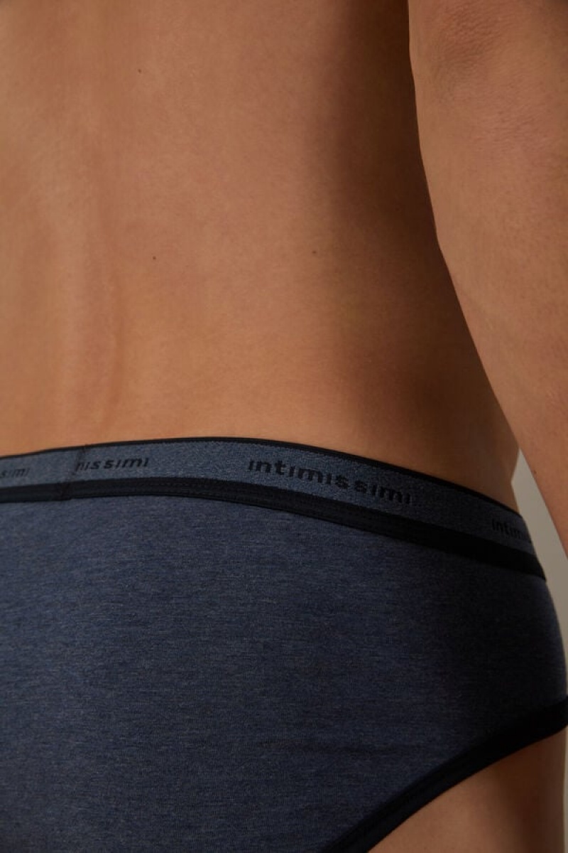 Intimissimi Stretch Supima® Bomulds with Logo Detail Trusser Herre Blå Blå | DK3348QZ