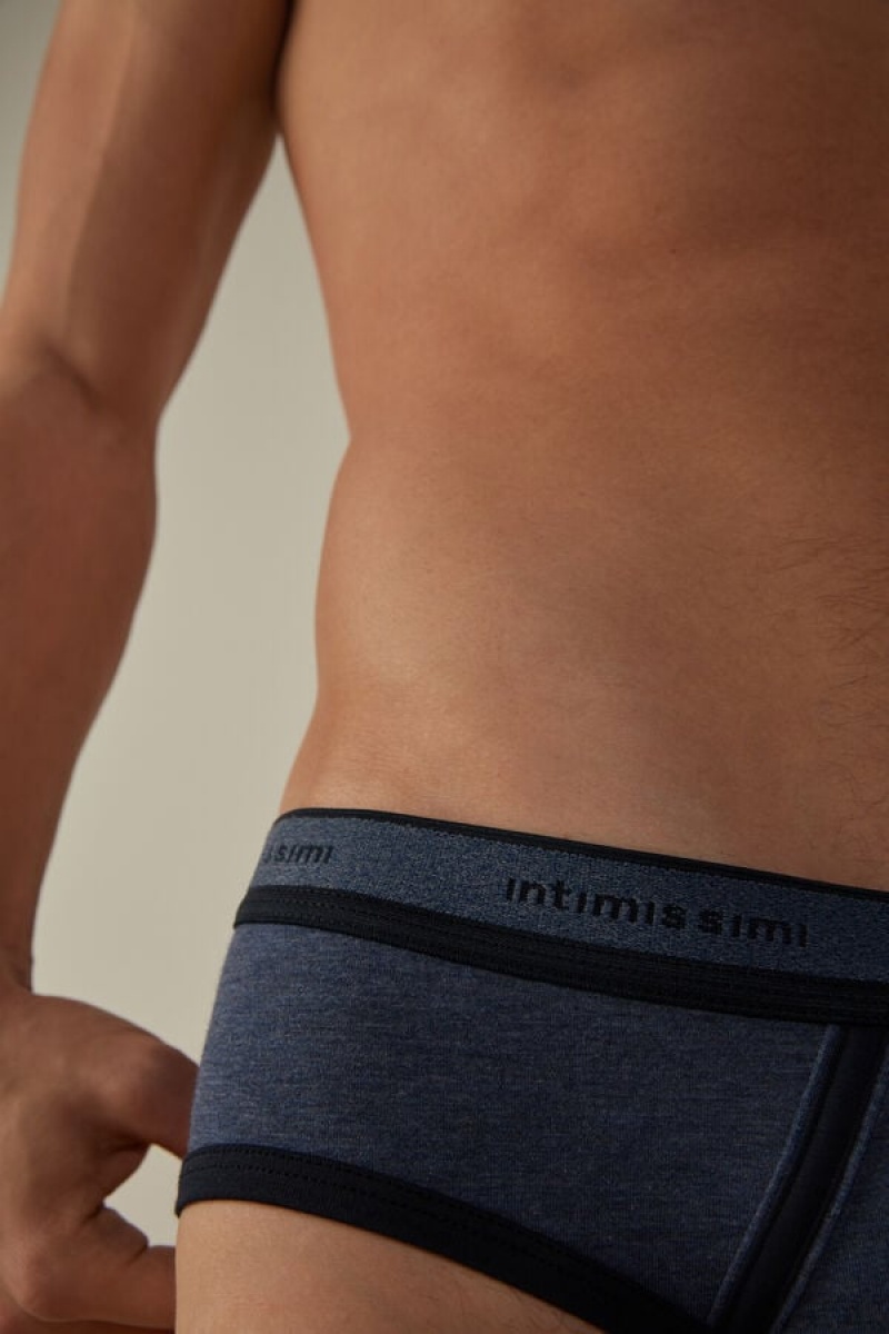 Intimissimi Stretch Supima® Bomulds with Logo Detail Trusser Herre Blå Blå | DK3348QZ