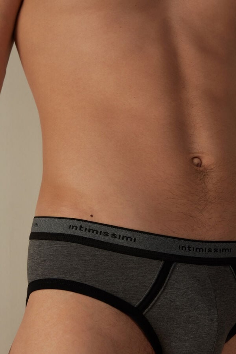 Intimissimi Stretch Supima® Bomulds with Logo Detail Trusser Herre Dyb Grå Sort | DK3347WY