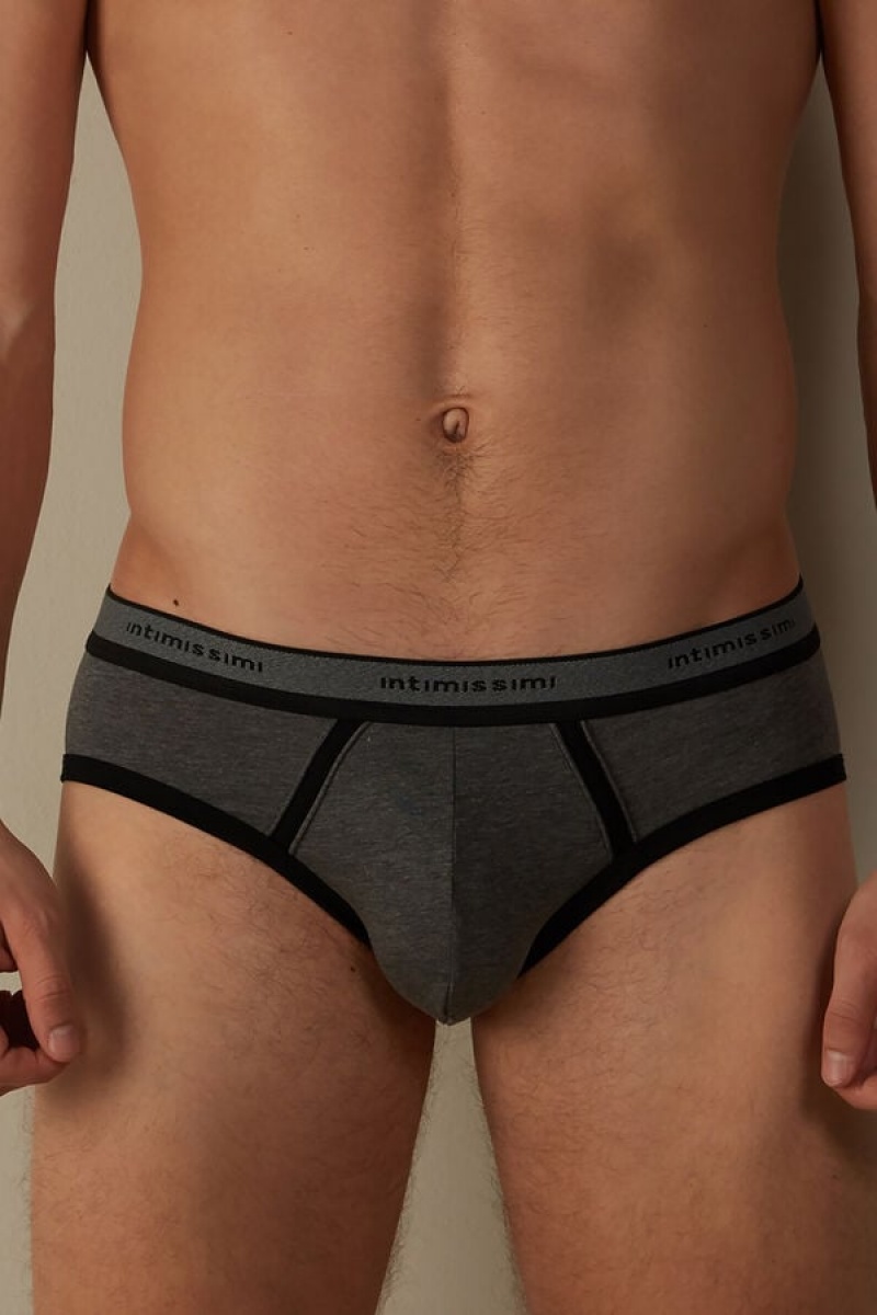 Intimissimi Stretch Supima® Bomulds with Logo Detail Trusser Herre Dyb Grå Sort | DK3347WY