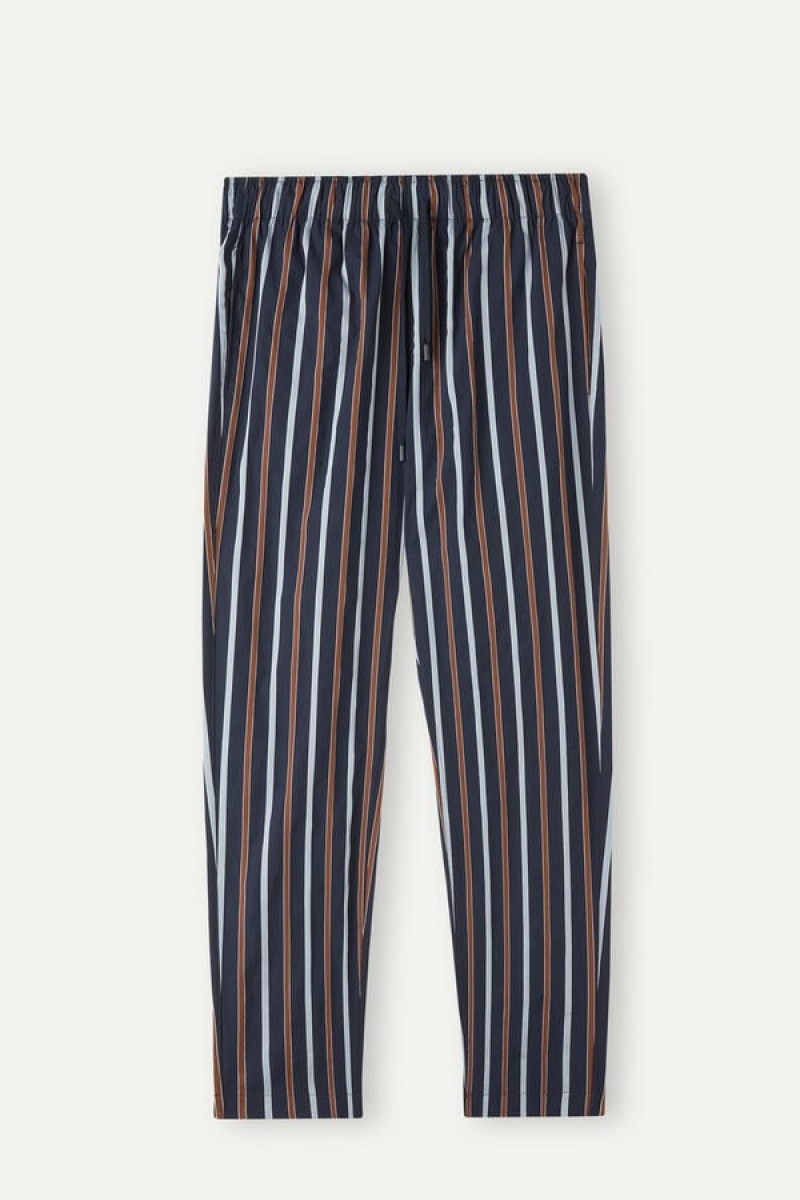 Intimissimi Stribet Full Length Pants in Plain-weave Bomulds Pyjamas Herre Blå | DK3176RW