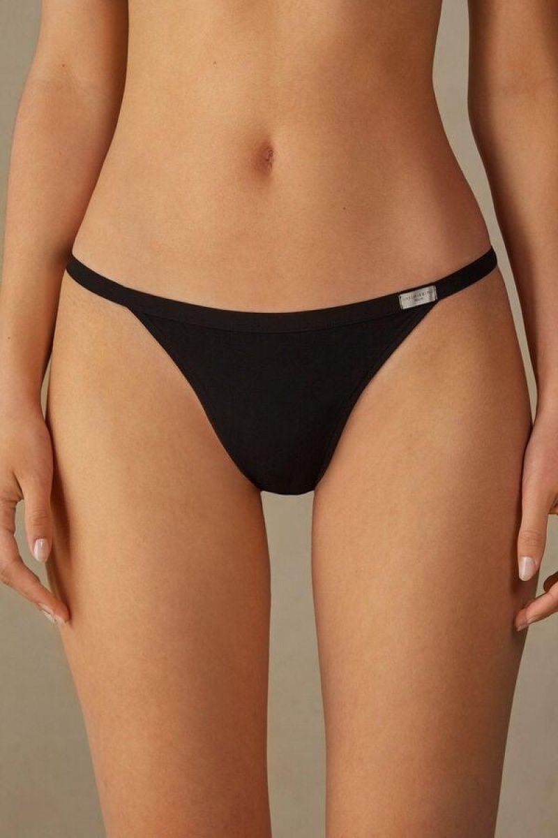 Intimissimi String Thong in Bomulds Trusser Dame Sort | DK3779TV