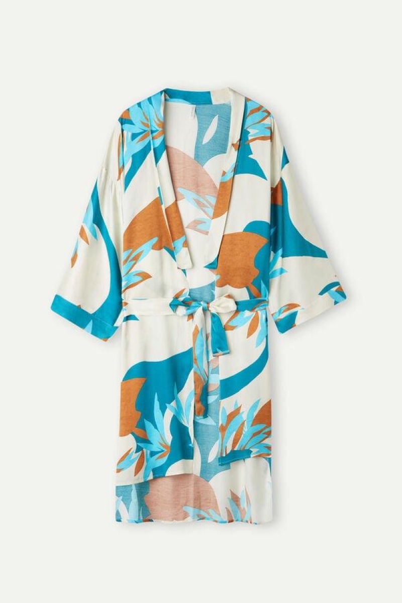 Intimissimi Summer Vibes Viscose Satin Kimono Pyjamas Dame Flerfarvede | DK3866XF