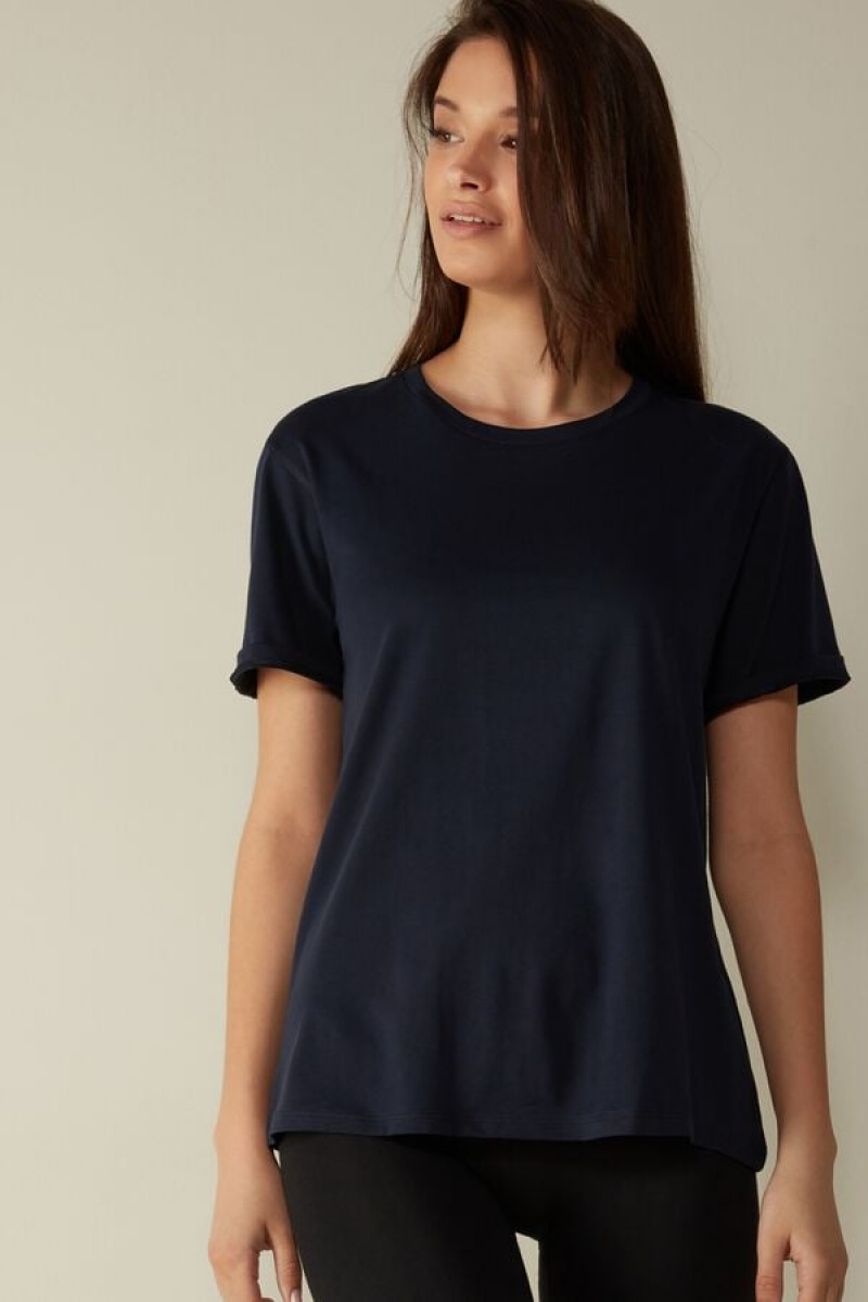 Intimissimi Supima® Bomulds Top Short Sleeve Dame Blå | DK4206SO