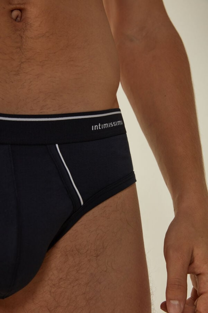 Intimissimi Supima Bomulds with Visible Elastic Trusser Herre Blå Hvide | DK3377HK