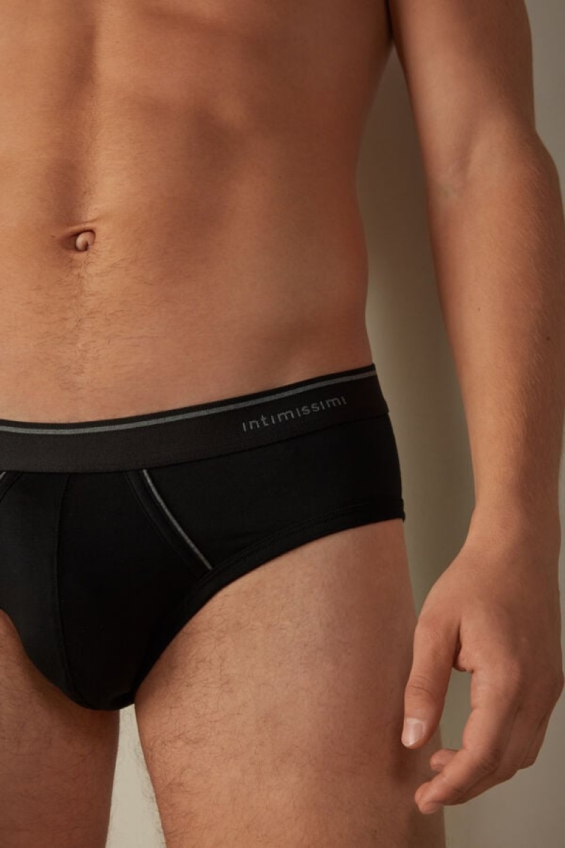 Intimissimi Supima Bomulds with Visible Elastic Trusser Herre Sort Dyb Grå | DK3374LH