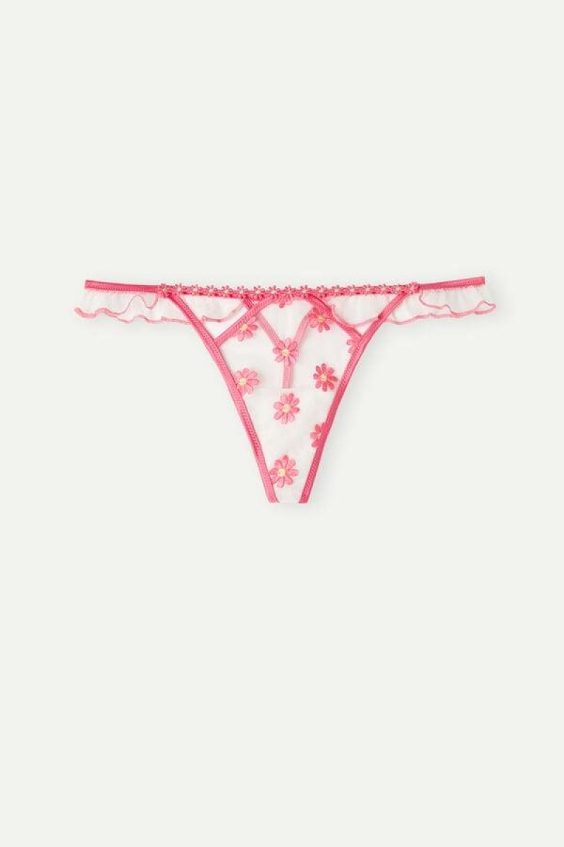 Intimissimi Sweet Like Daisies ‘80s Stil Thong Trusser Dame Fuchsia Lyserød Hvide | DK3822FM